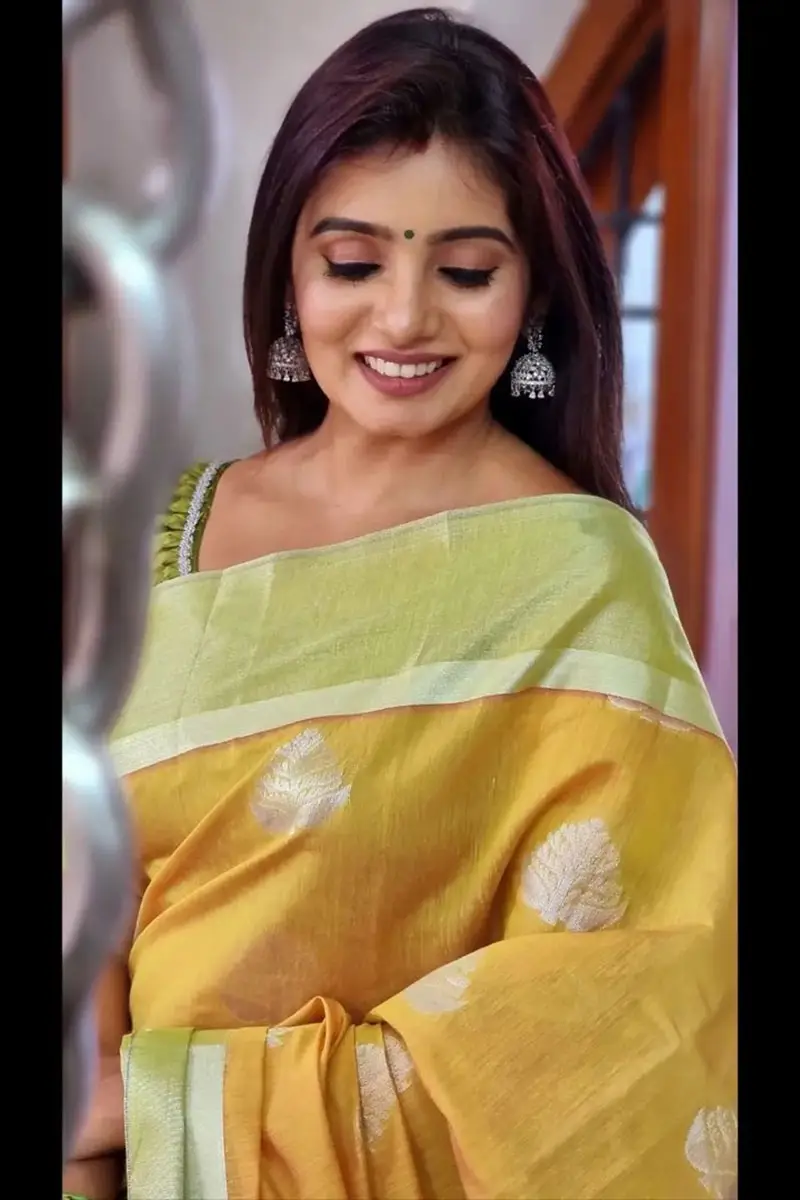 Tamil TV Actress Srithika Photos In Yellow Saree Blouse